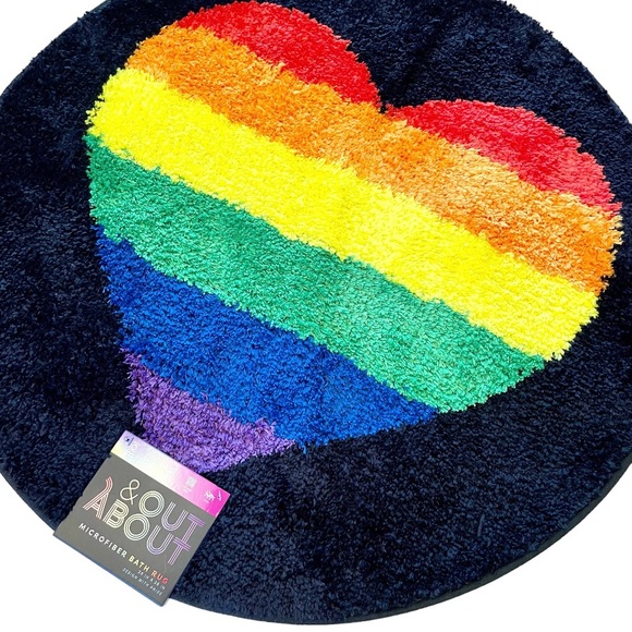 🌈 Rainbow Heart Microfiber Round Bath Rug Soft Plush Bathroom Floor Mat 26” NEW - Picture 2 of 3